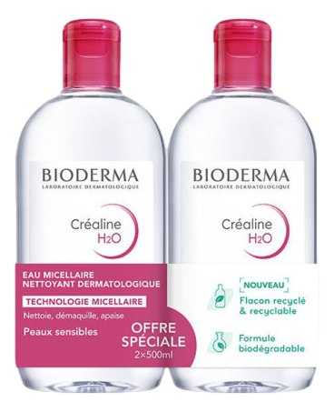 CREALINE H2O Sol Micellaire sans parfum nettoyante apaisante 2x500ml